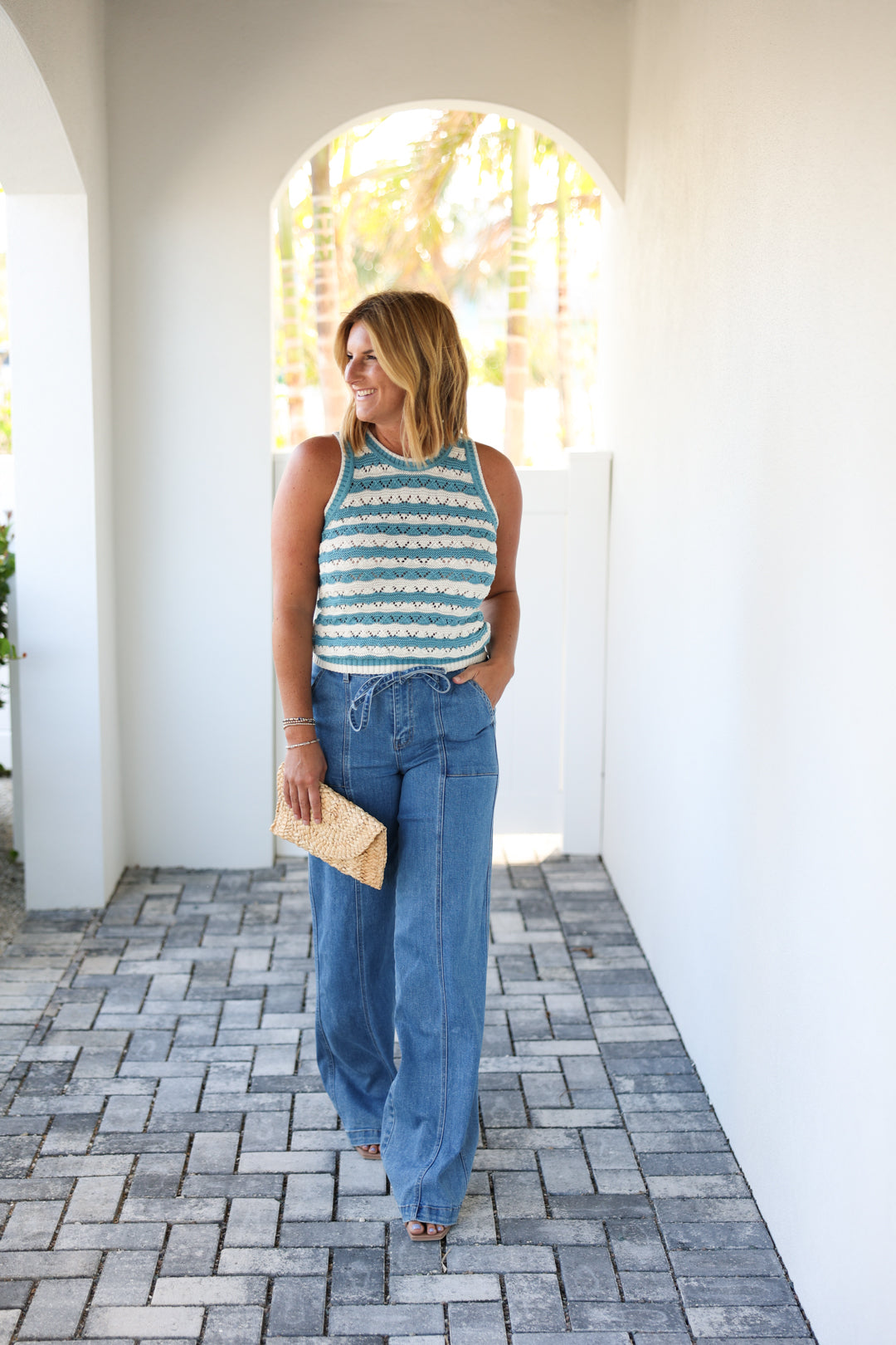 High Rise Tie Waist Wide Leg Jeans - Lush Life | FINAL SALE