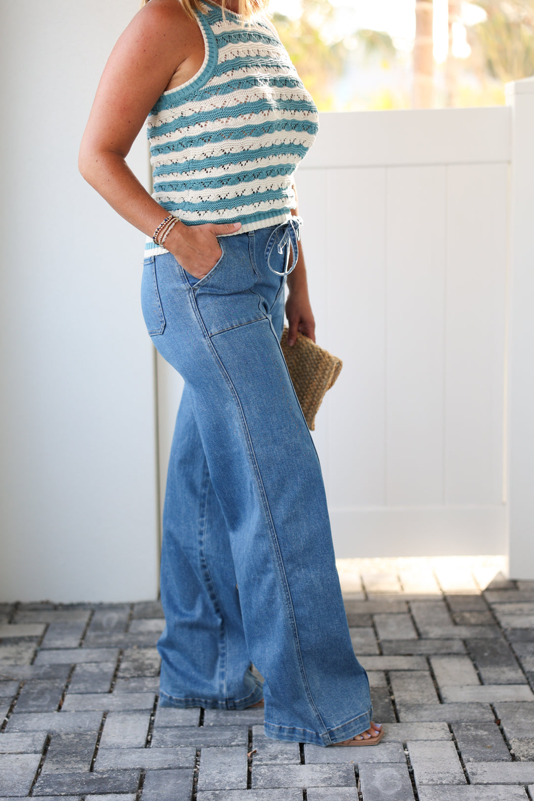 High Rise Tie Waist Wide Leg Jeans - Lush Life | FINAL SALE