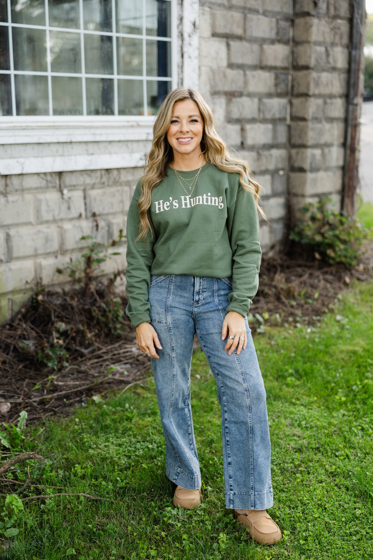 He's Hunting Graphic Sweatshirt