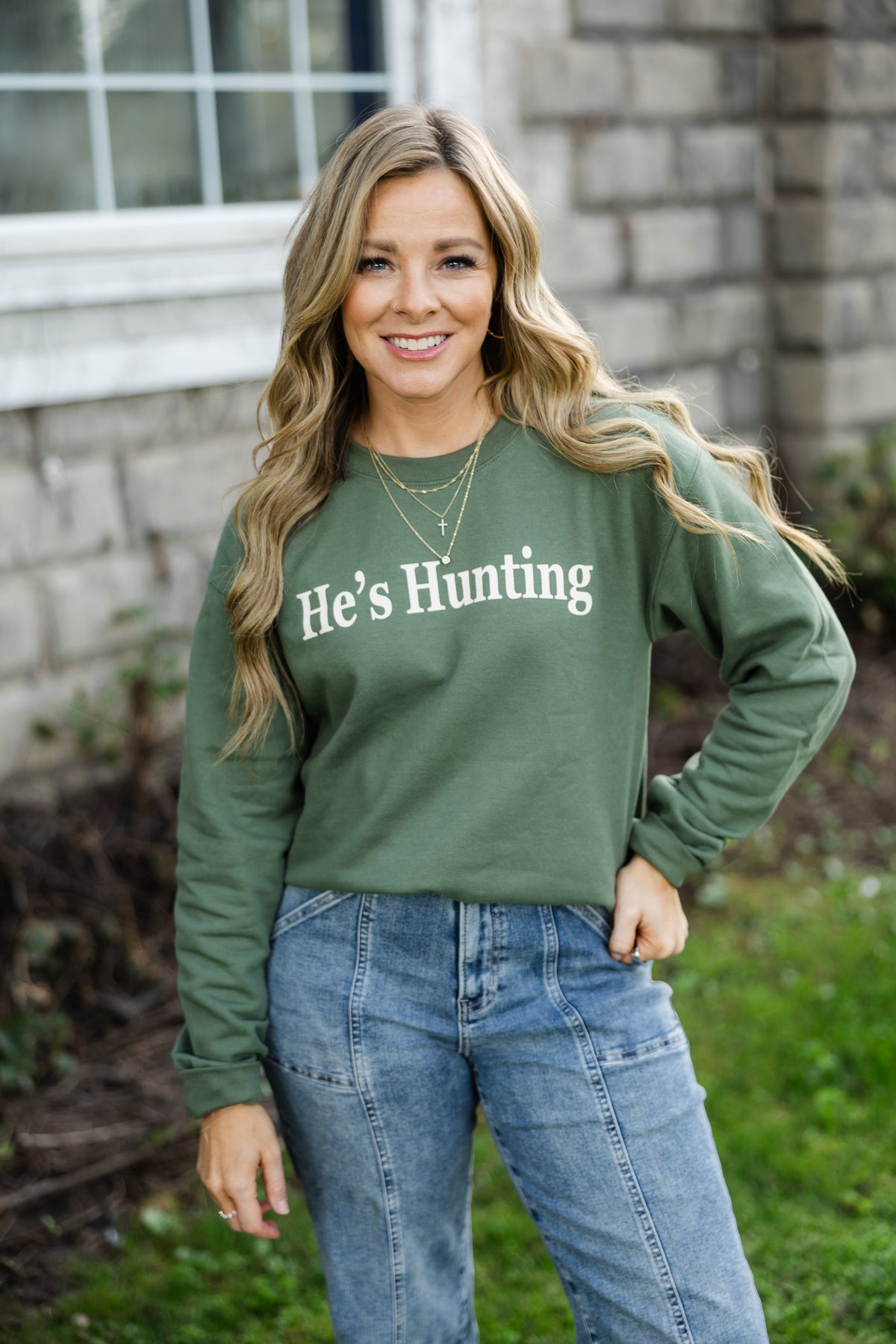 He's Hunting Graphic Sweatshirt