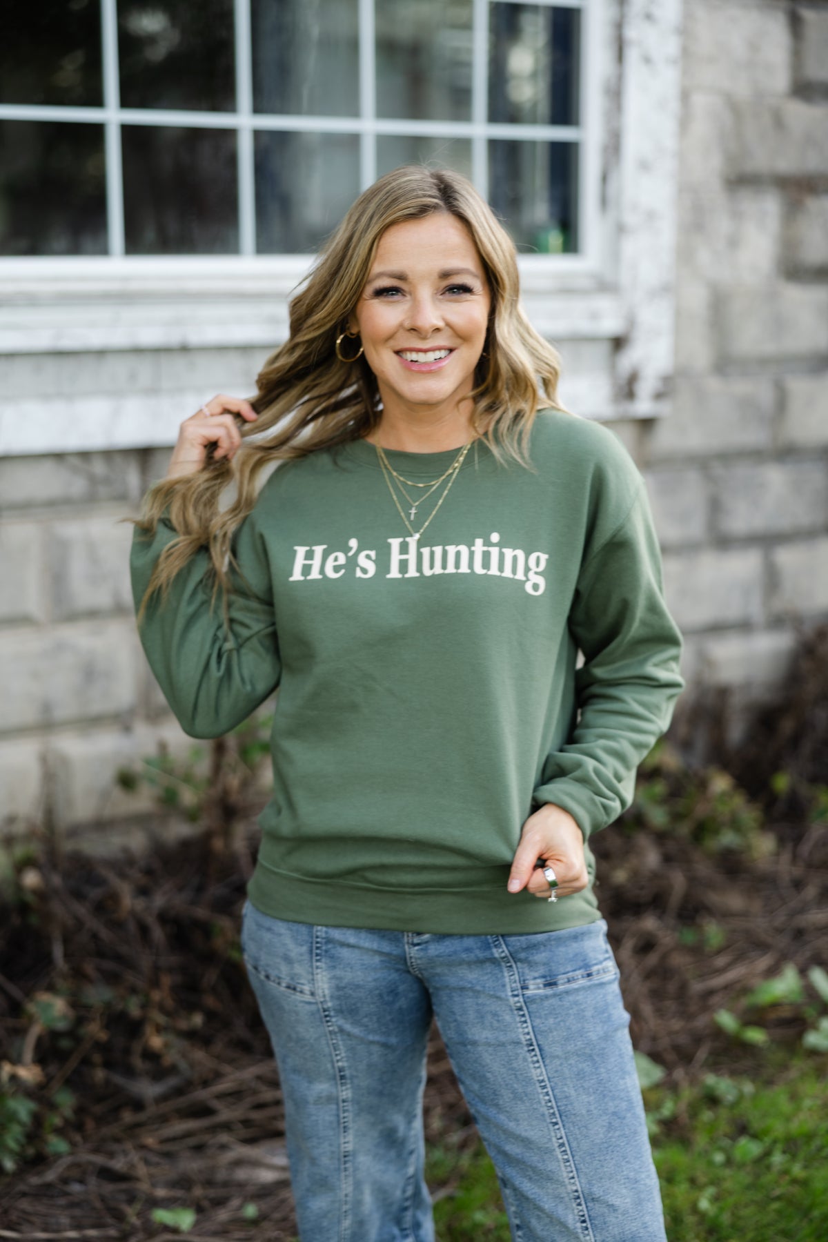 He's Hunting Graphic Sweatshirt