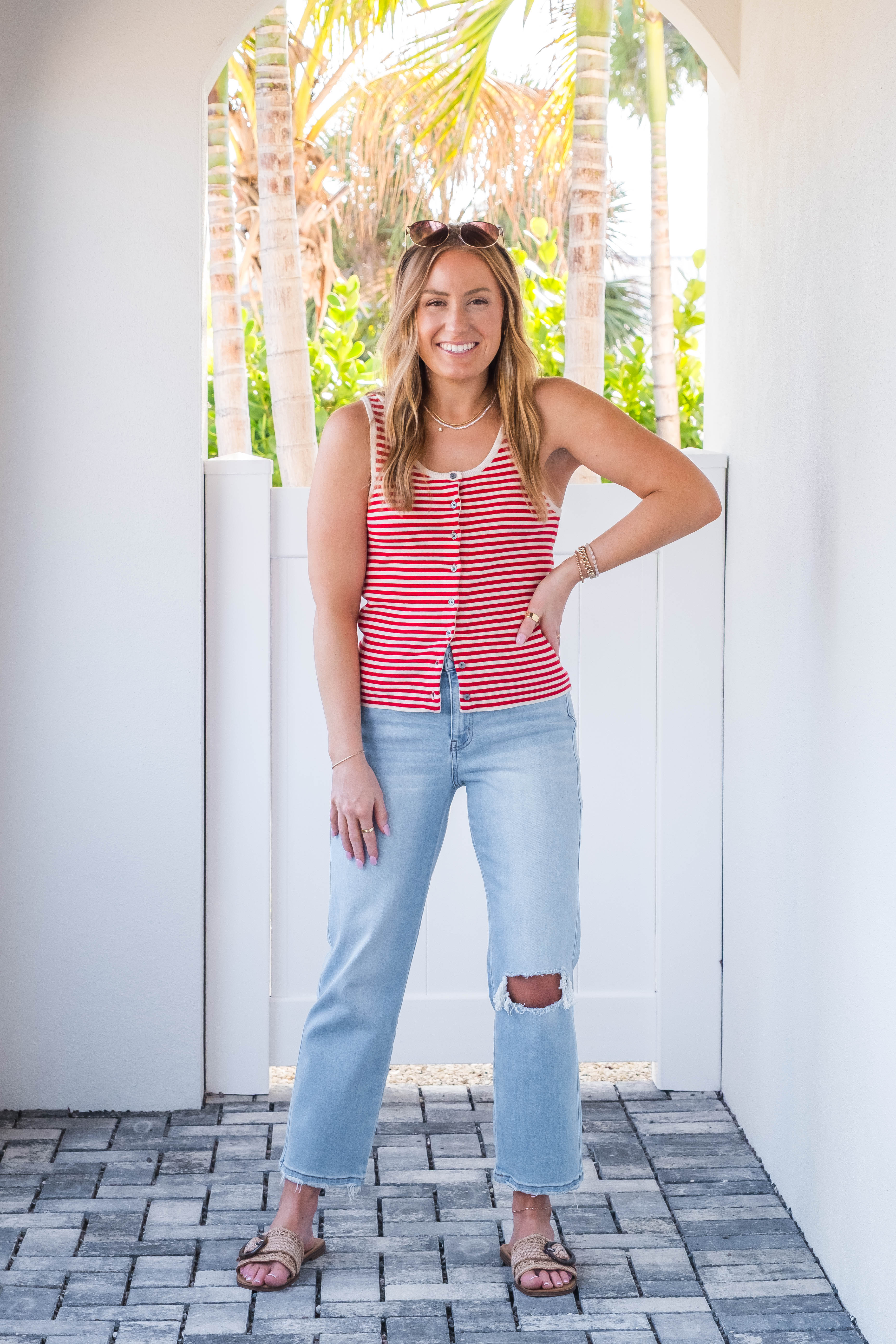 Eden Striped Button Front Tank