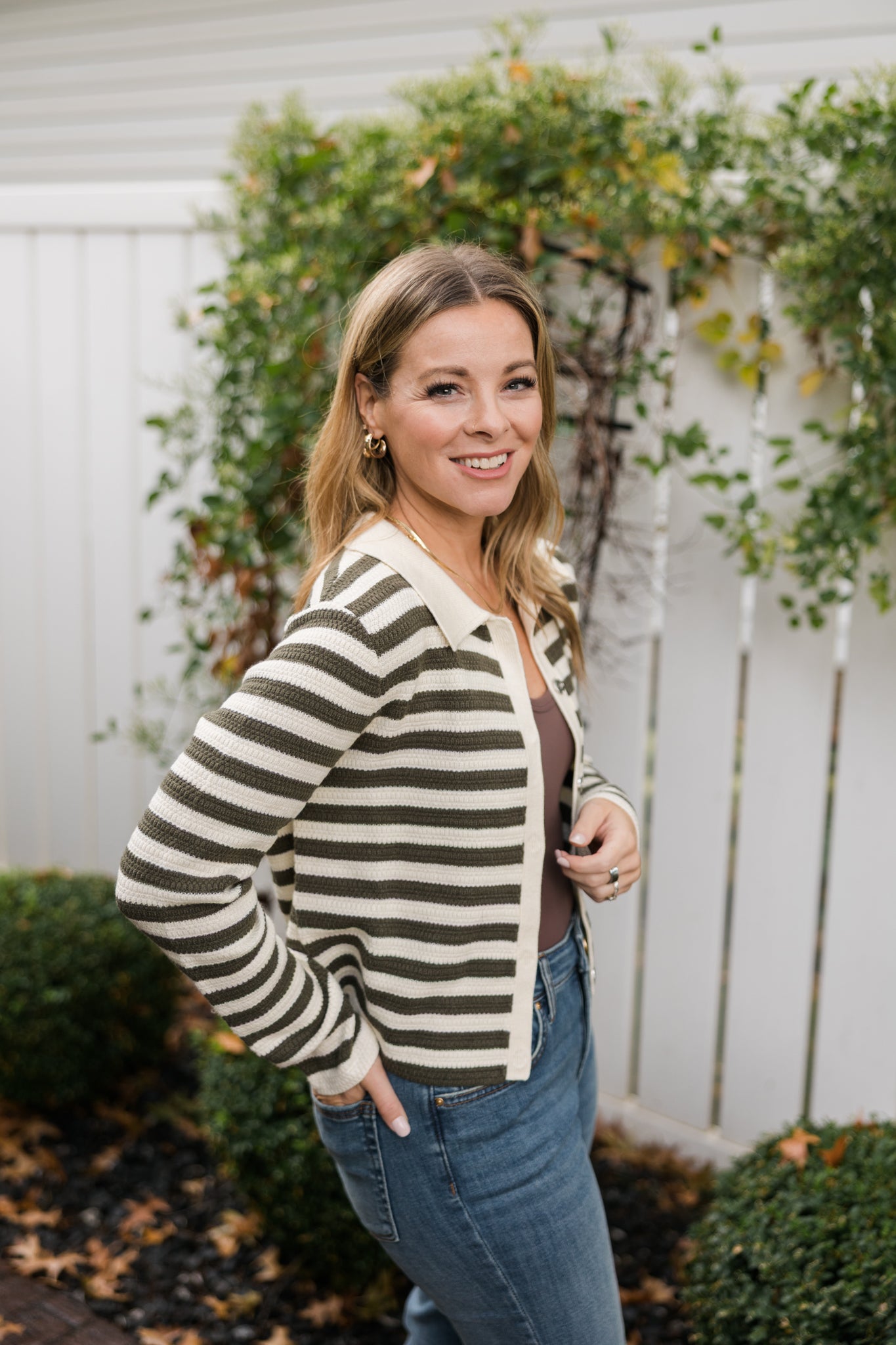 THML Snap Striped Cardigan