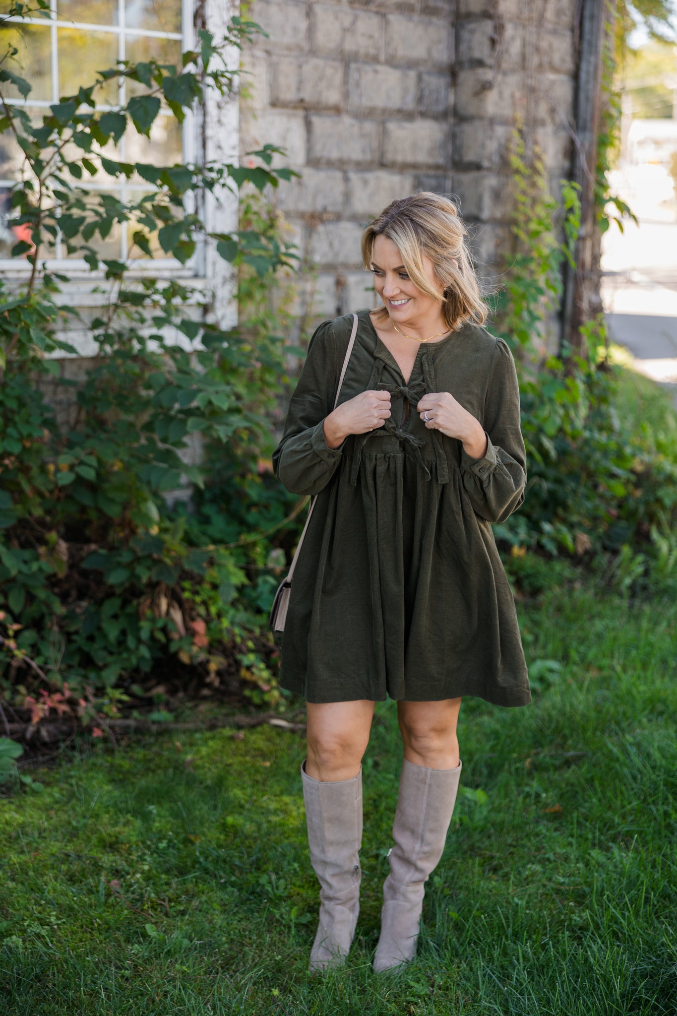 Bow Tie Corduroy Mini Dress