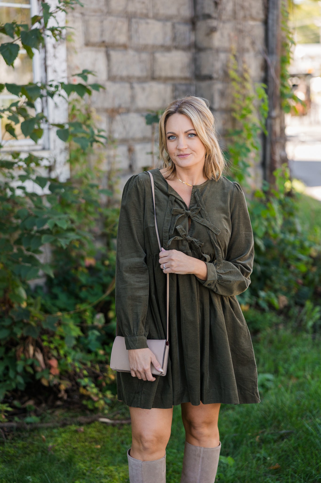 Bow Tie Corduroy Mini Dress