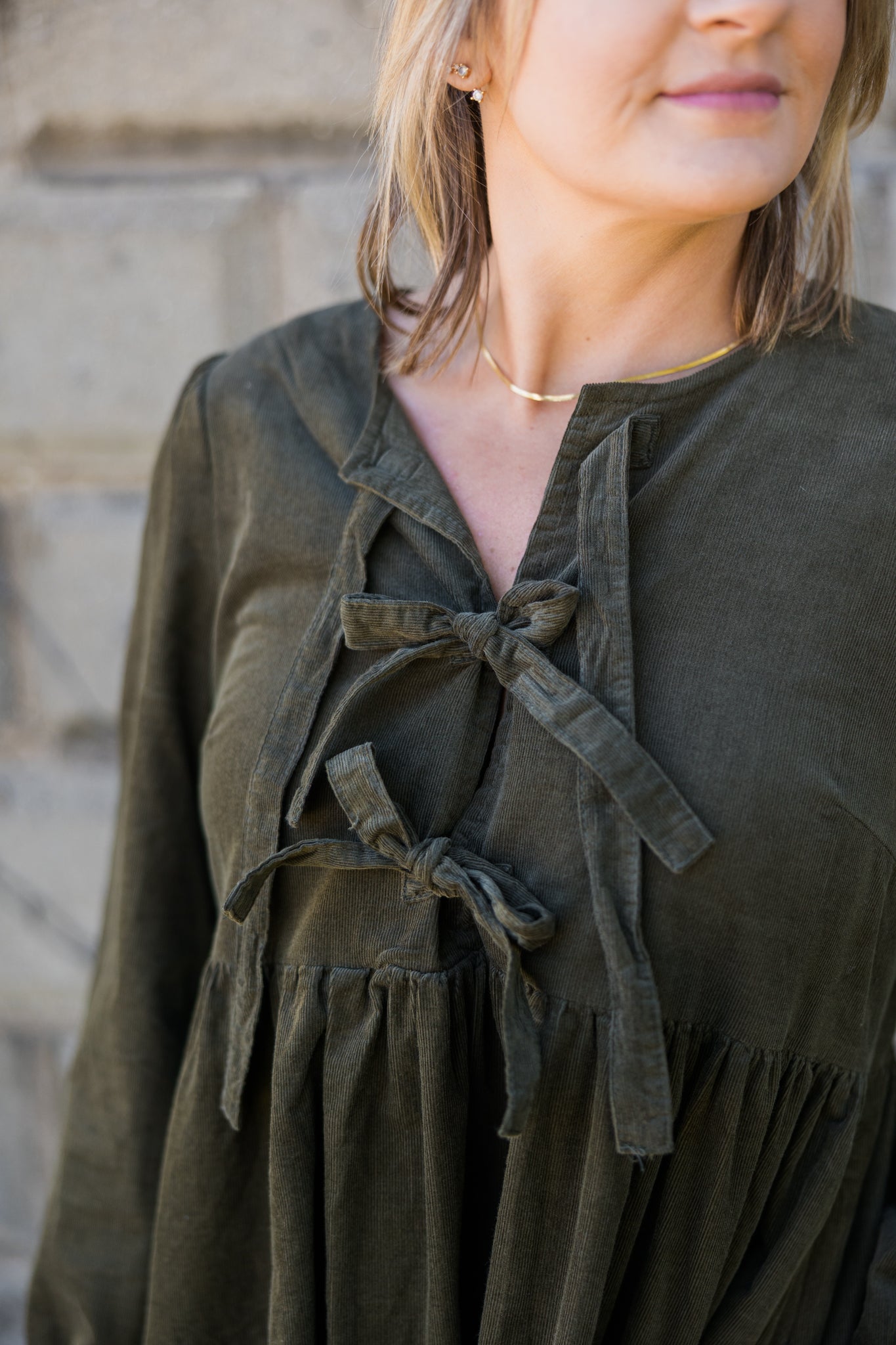 Bow Tie Corduroy Mini Dress