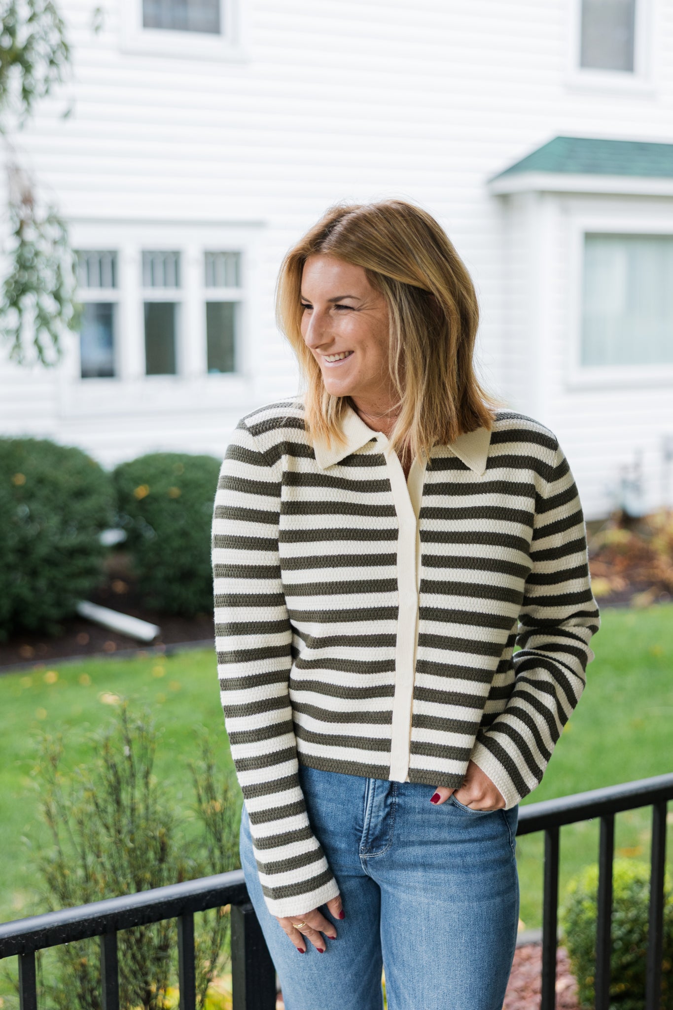 THML Snap Striped Cardigan
