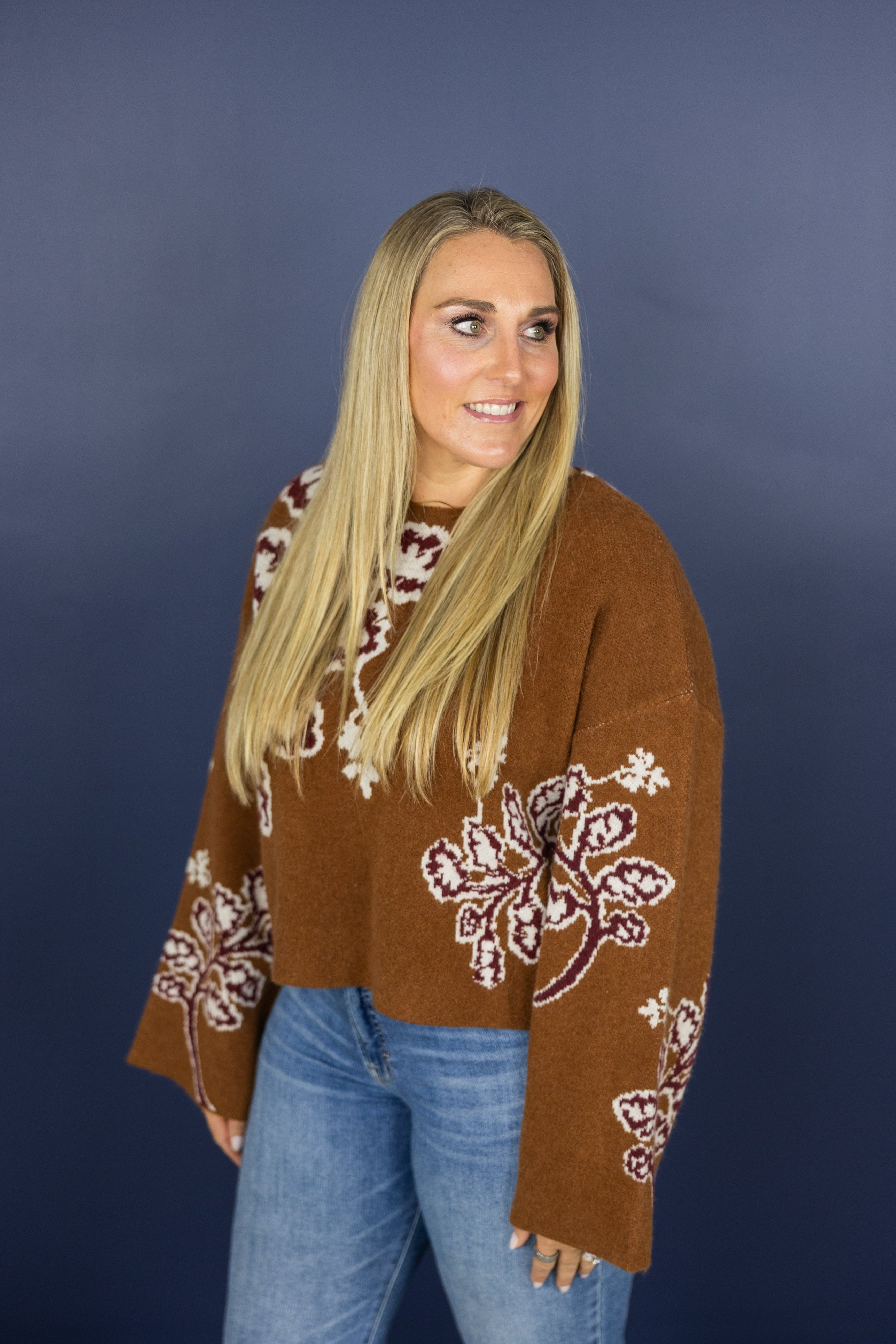 Marcella Floral Bell Sleeve Sweater