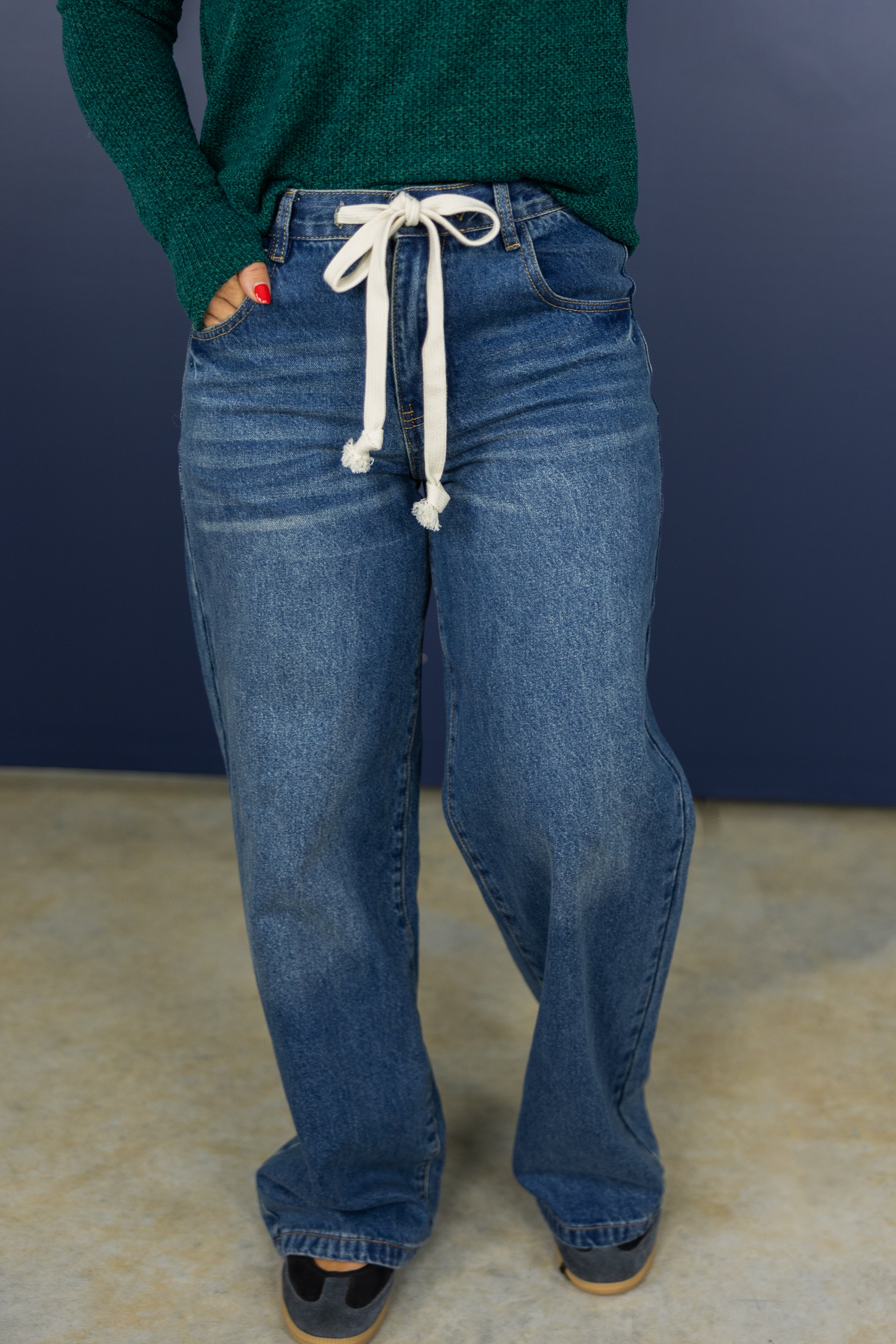Drawstring Straight Jeans
