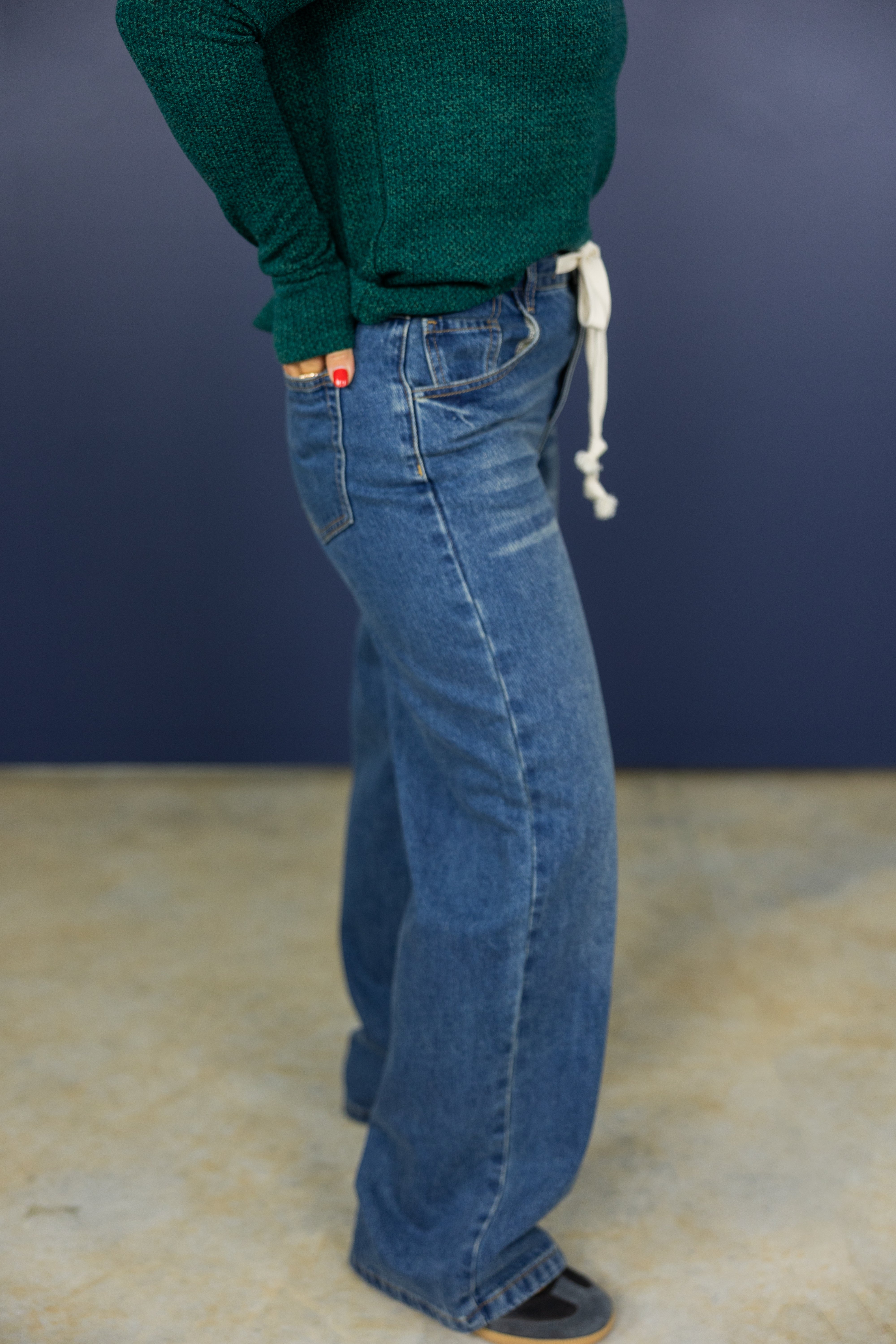 Drawstring Straight Jeans