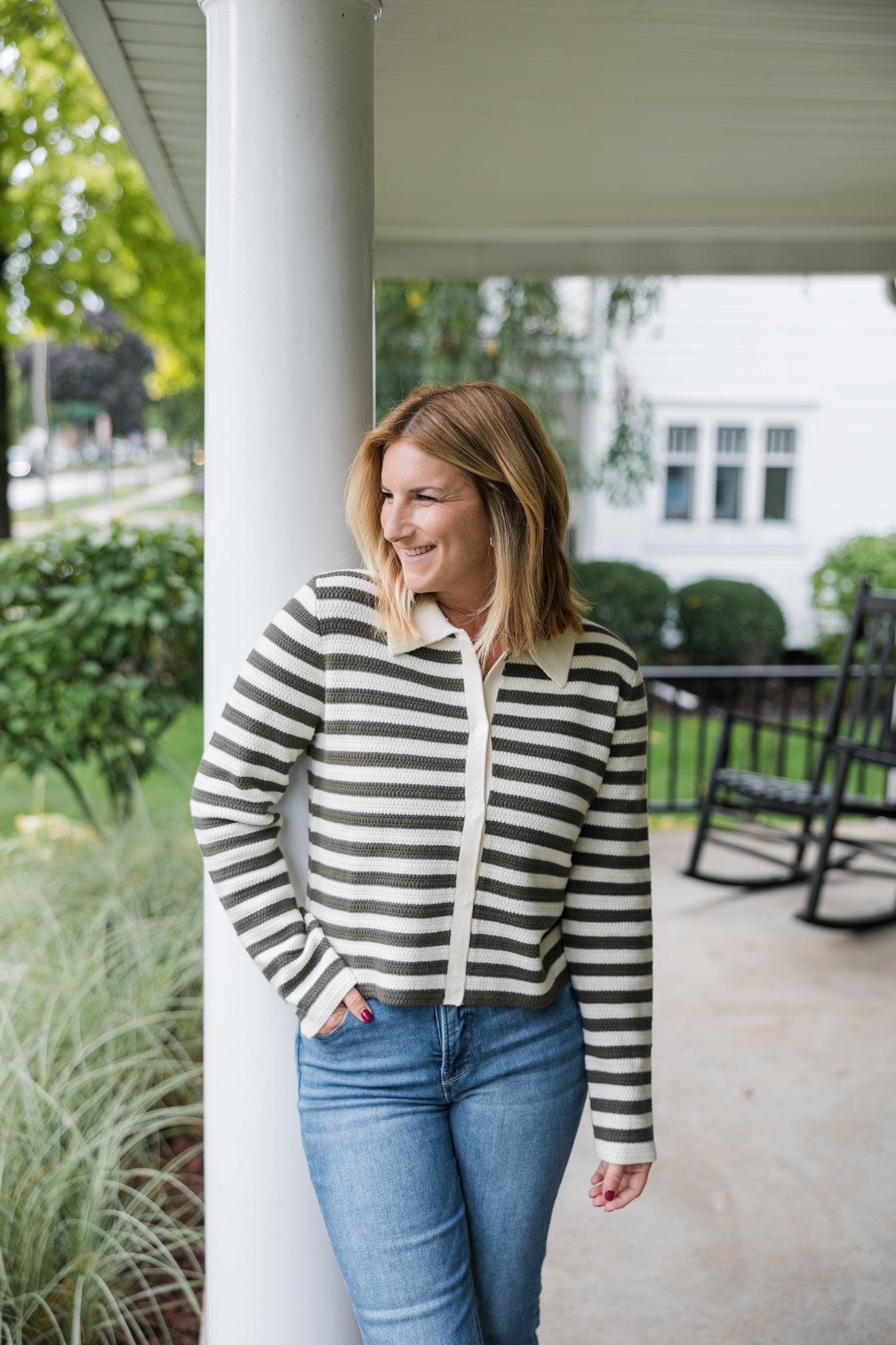 THML Snap Striped Cardigan