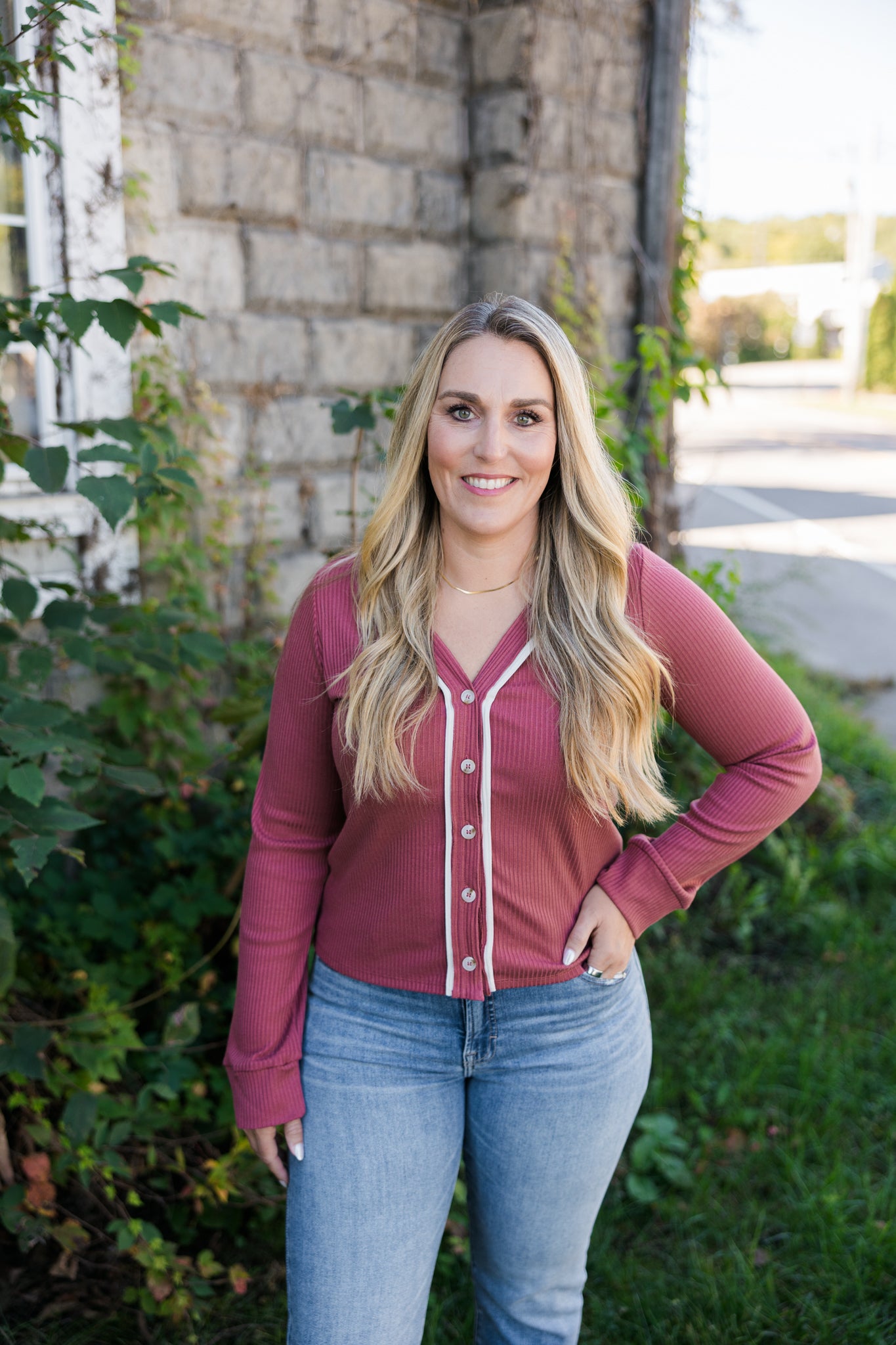 Heather Ribbed Button Up Top