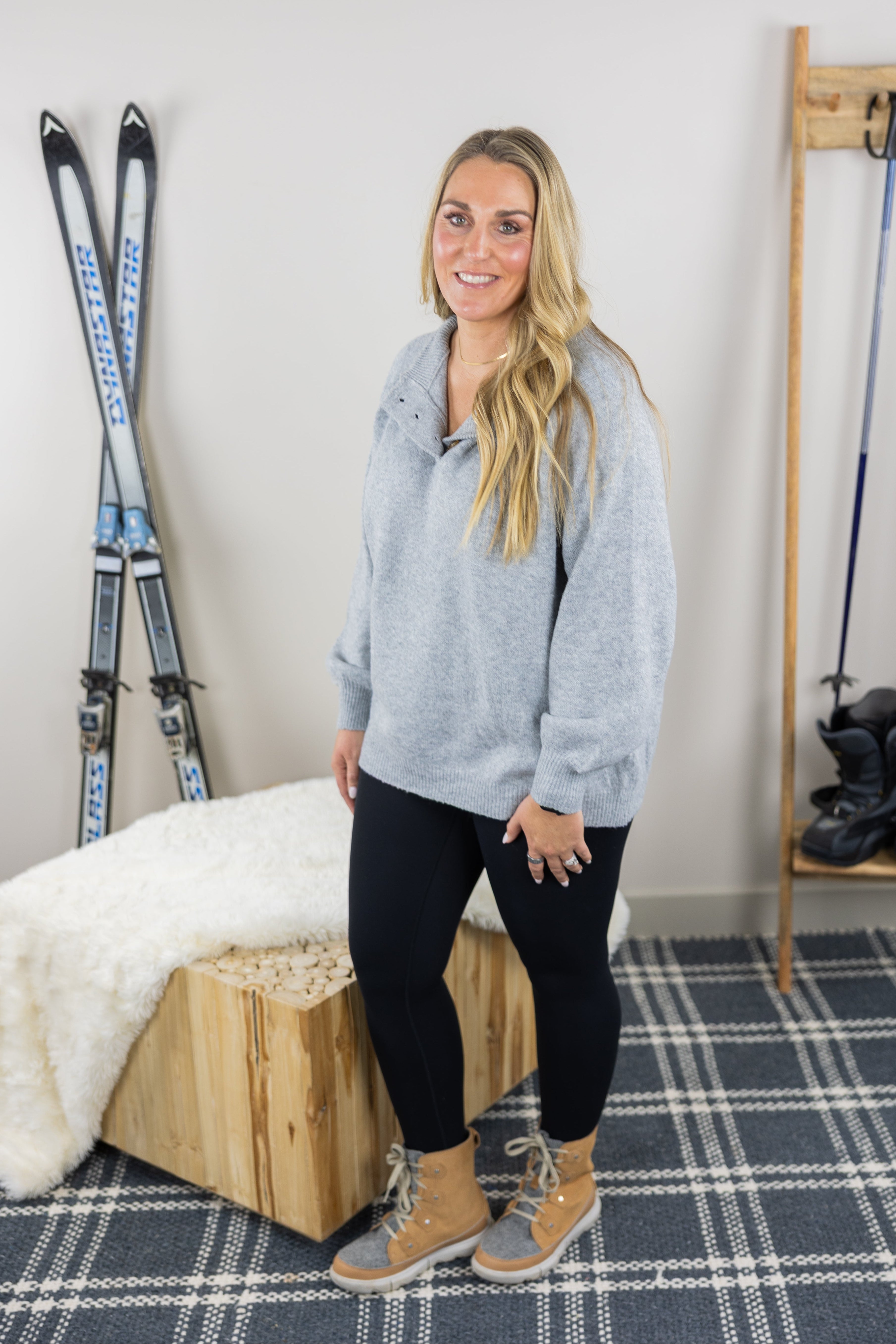 Cozy Up Button Henley Sweater