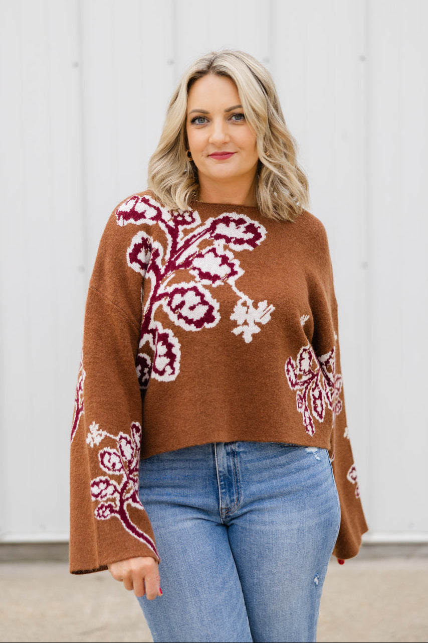 Marcella Floral Bell Sleeve Sweater