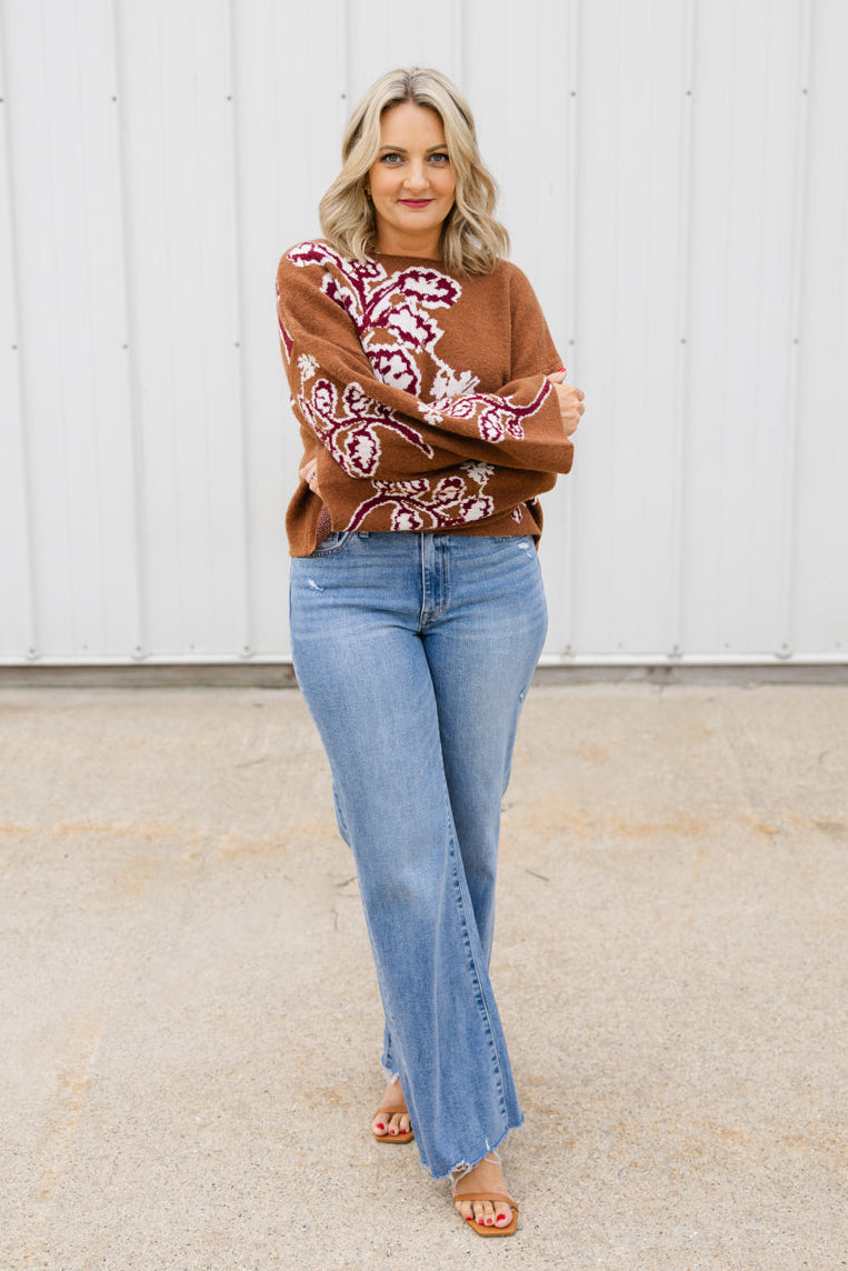 Marcella Floral Bell Sleeve Sweater