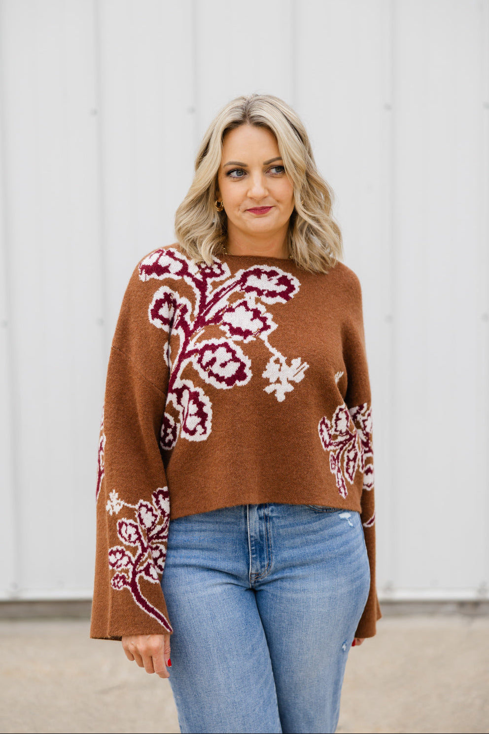 Marcella Floral Bell Sleeve Sweater