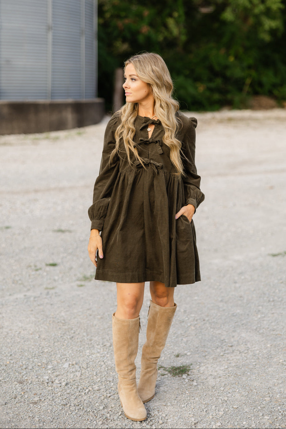 Bow Tie Corduroy Mini Dress