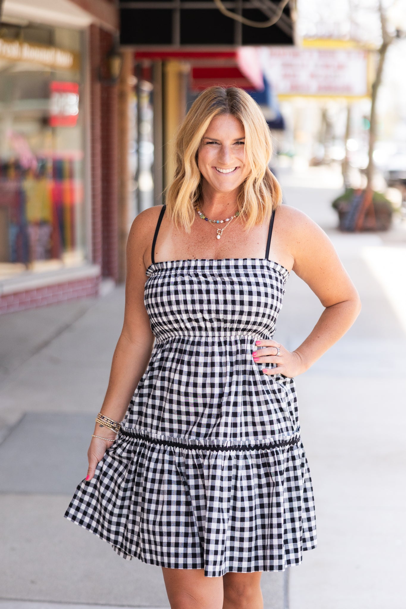Gingham Smocked Mini Dress
