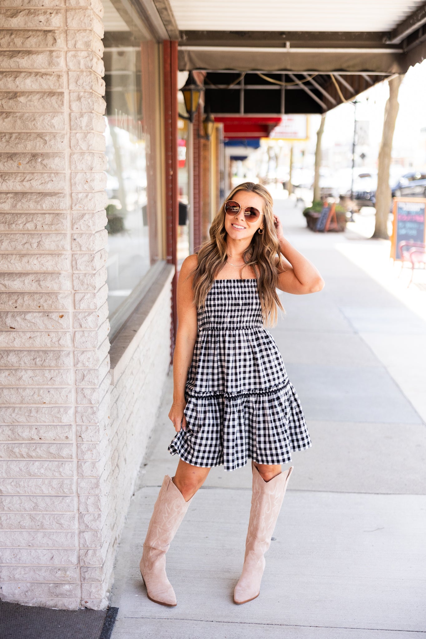 Gingham Smocked Mini Dress