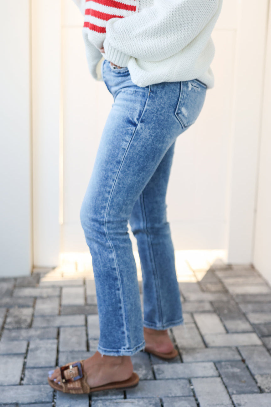 Flying Monkey Conveniently High Rise Crop Slim Straight Jeans