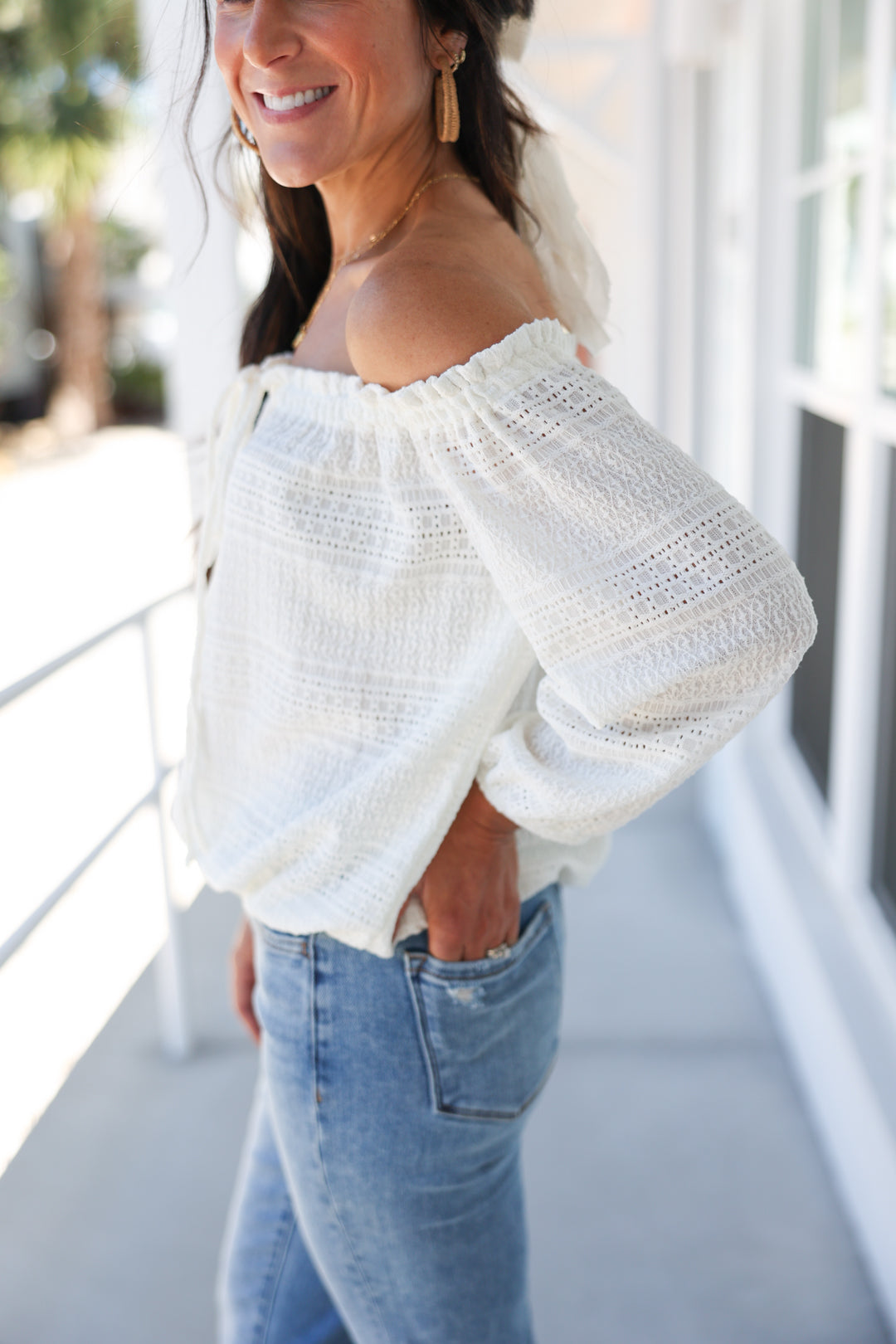 Pearl Off the Shoulder Top