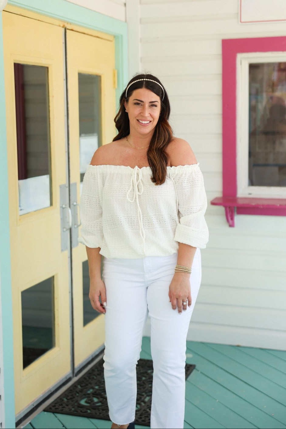 Pearl Off the Shoulder Top