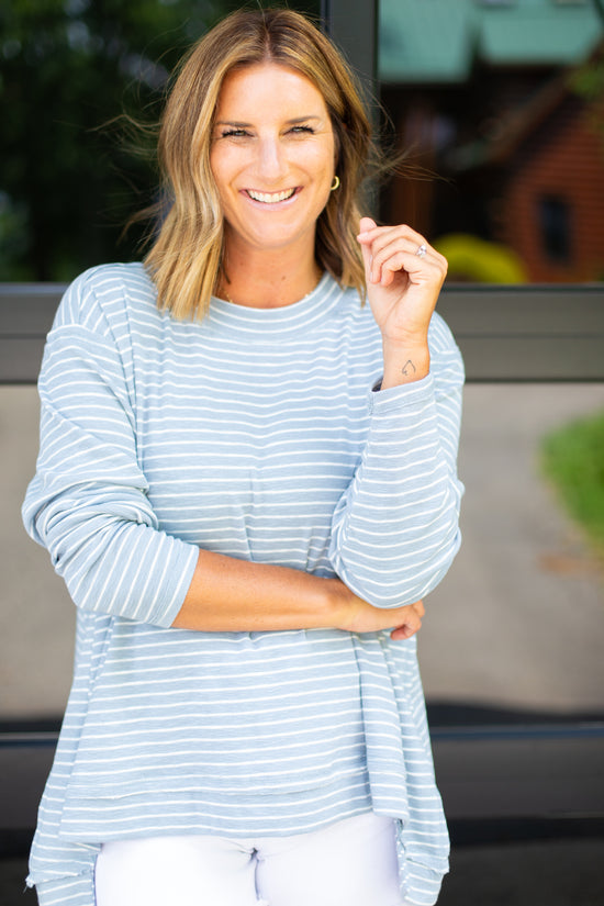 Load image into Gallery viewer, Hazel Chambray Slouchy Striped Top
