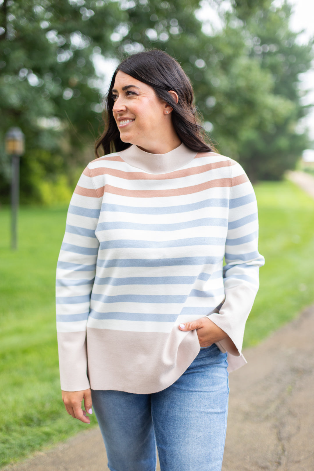 Jessie Striped Mock Neck Sweater