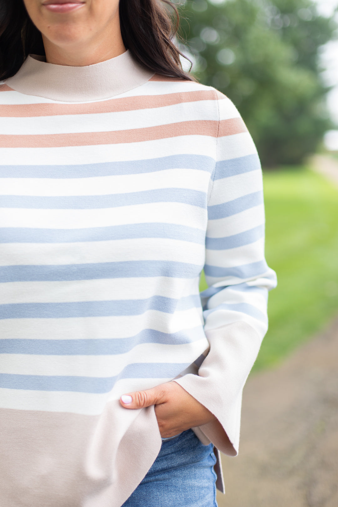 Jessie Striped Mock Neck Sweater