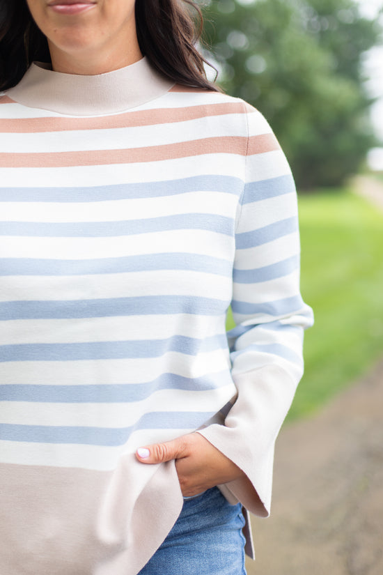 Jessie Striped Mock Neck Sweater
