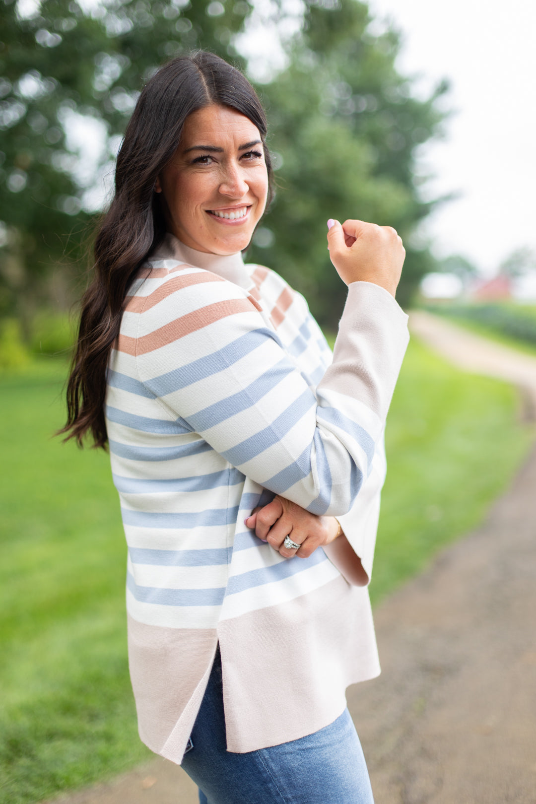 Jessie Striped Mock Neck Sweater