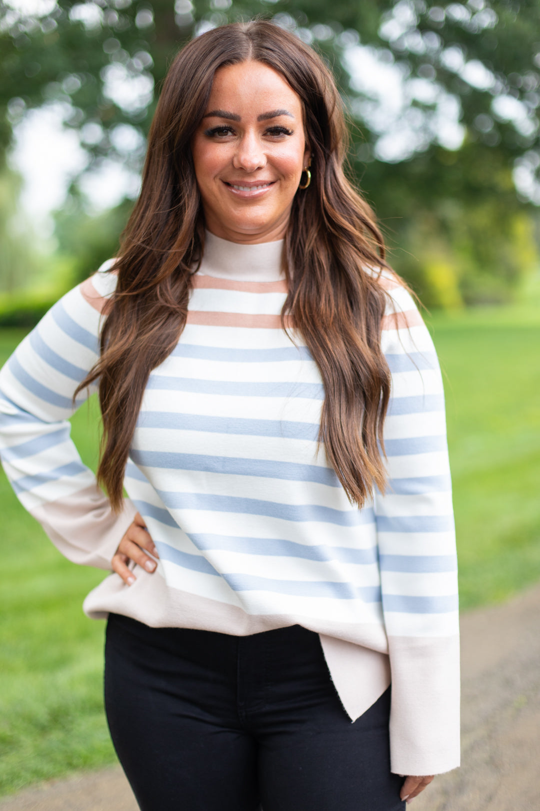 Jessie Striped Mock Neck Sweater