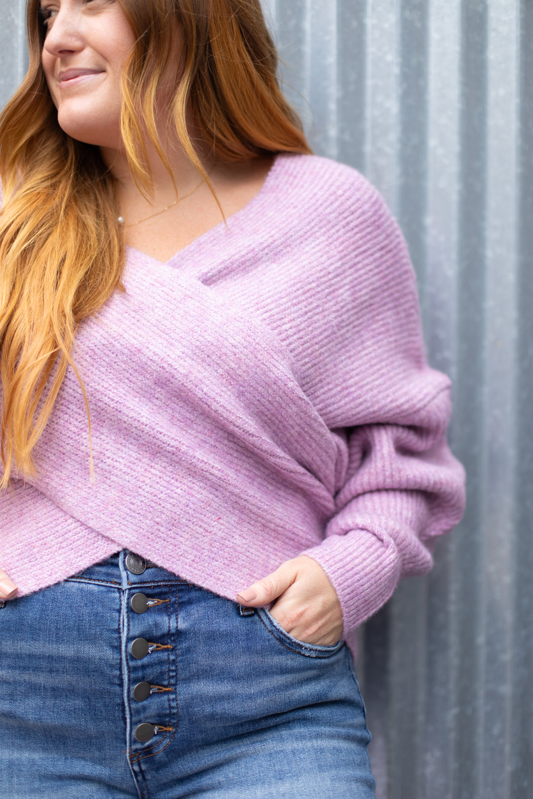 Callie Crossover Ribbed Sweater