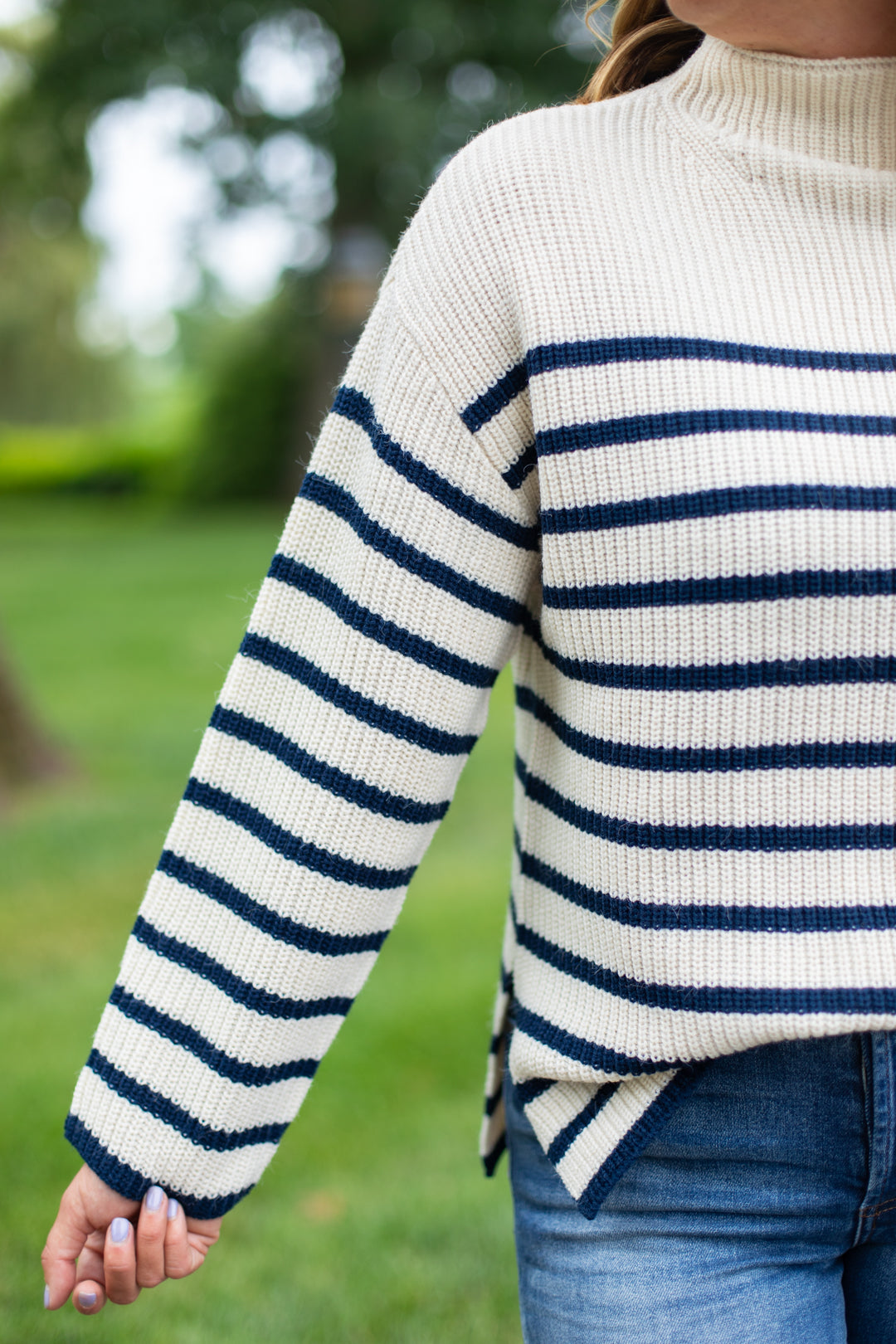 Mock Neck Striped Pullover Sweater | FINAL SALE