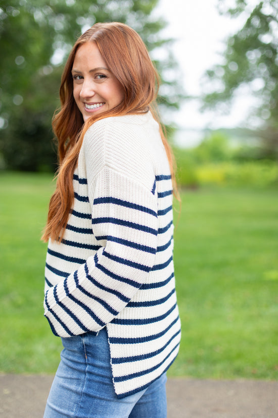Mock Neck Striped Pullover Sweater FINAL SALE Living In Yellow