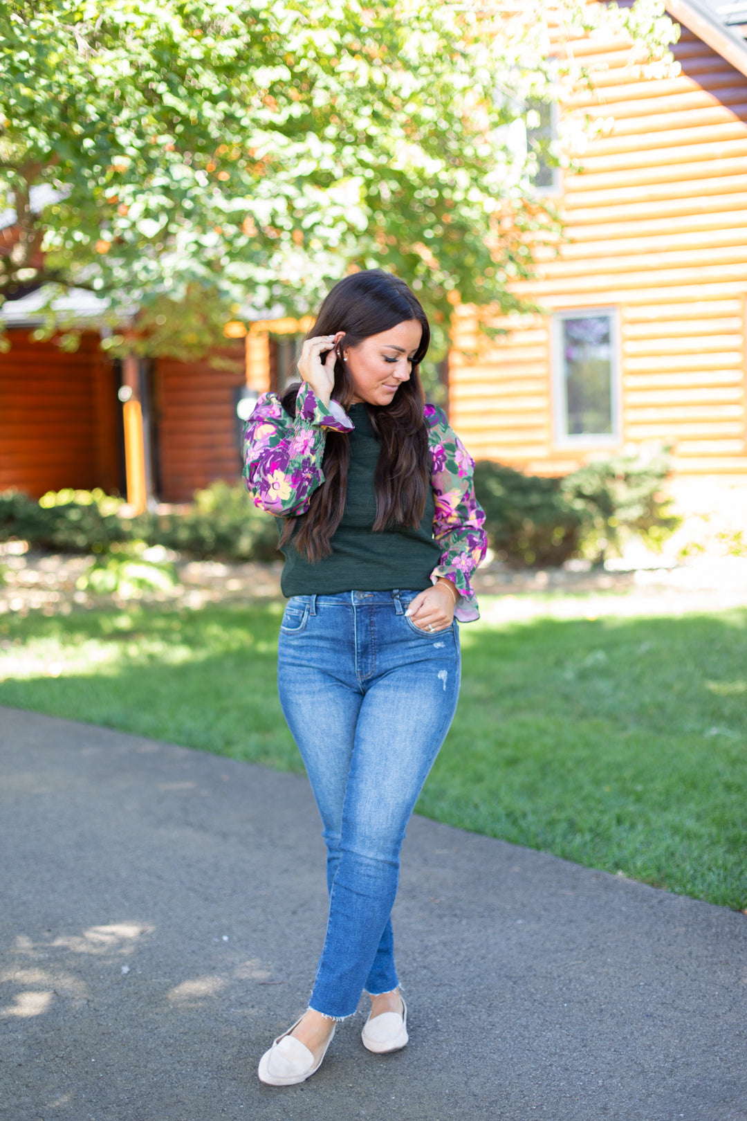 THML Ellen Floral Mixed Media Top