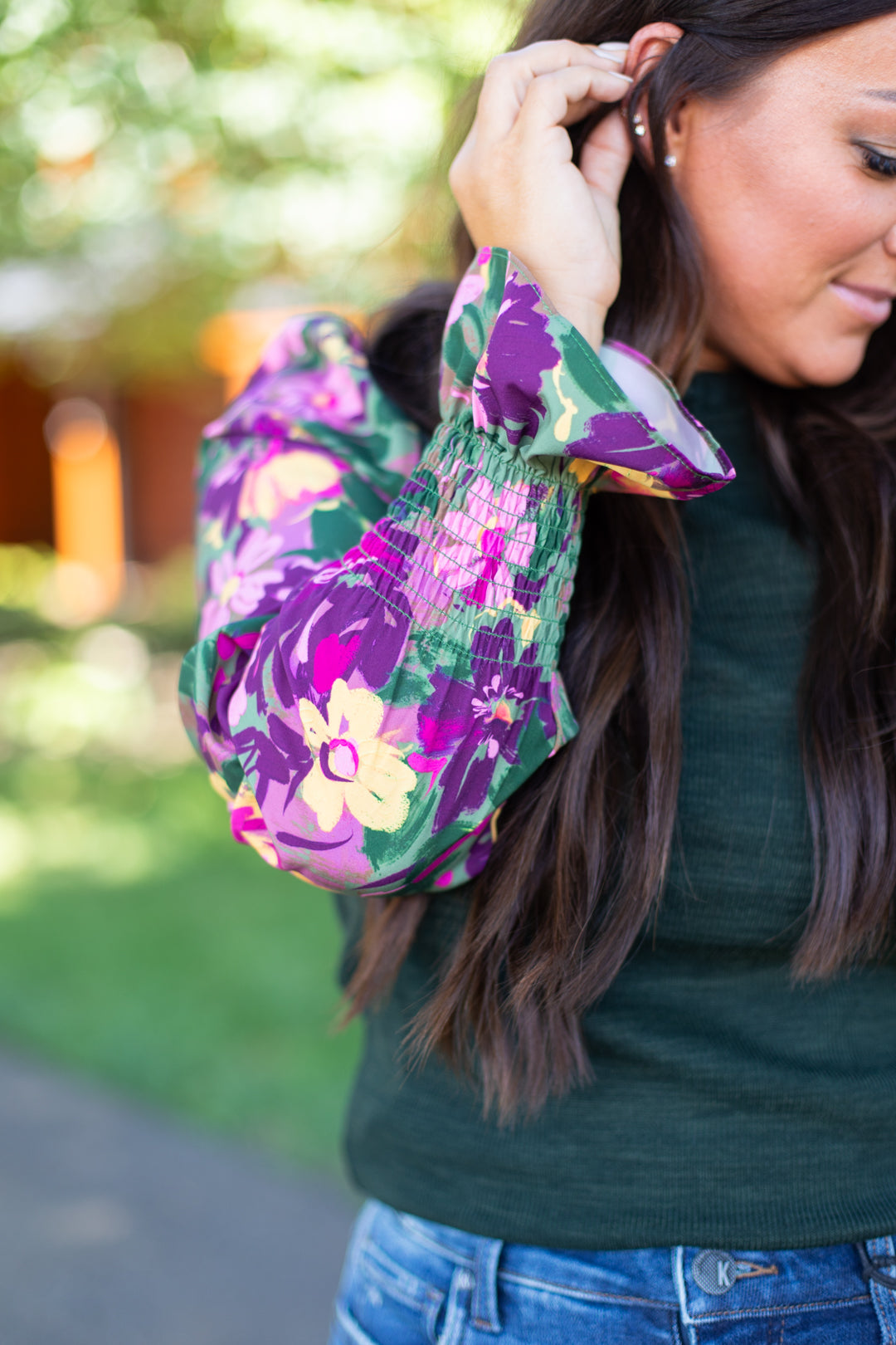 THML Ellen Floral Mixed Media Top