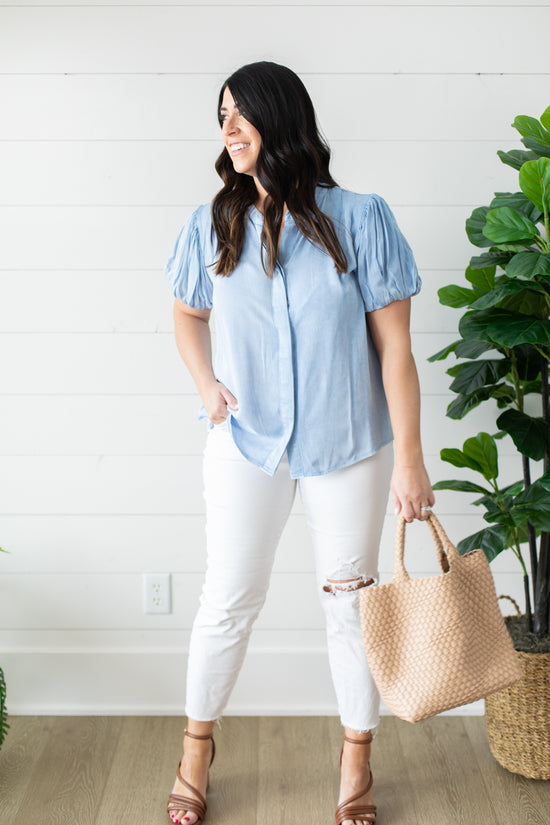 Janie Puff Sleeve Button Up Top