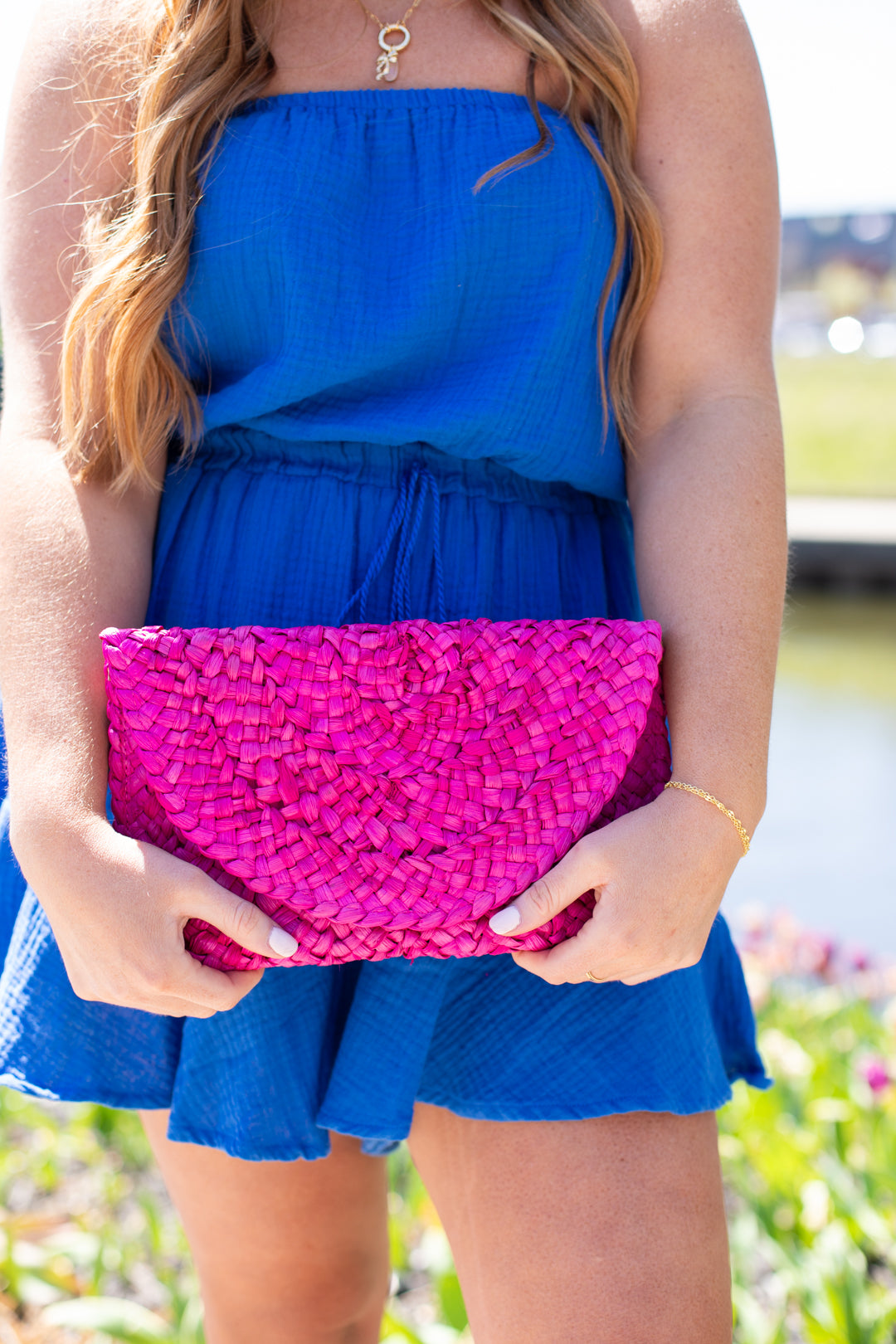 Pink Woven Clutch