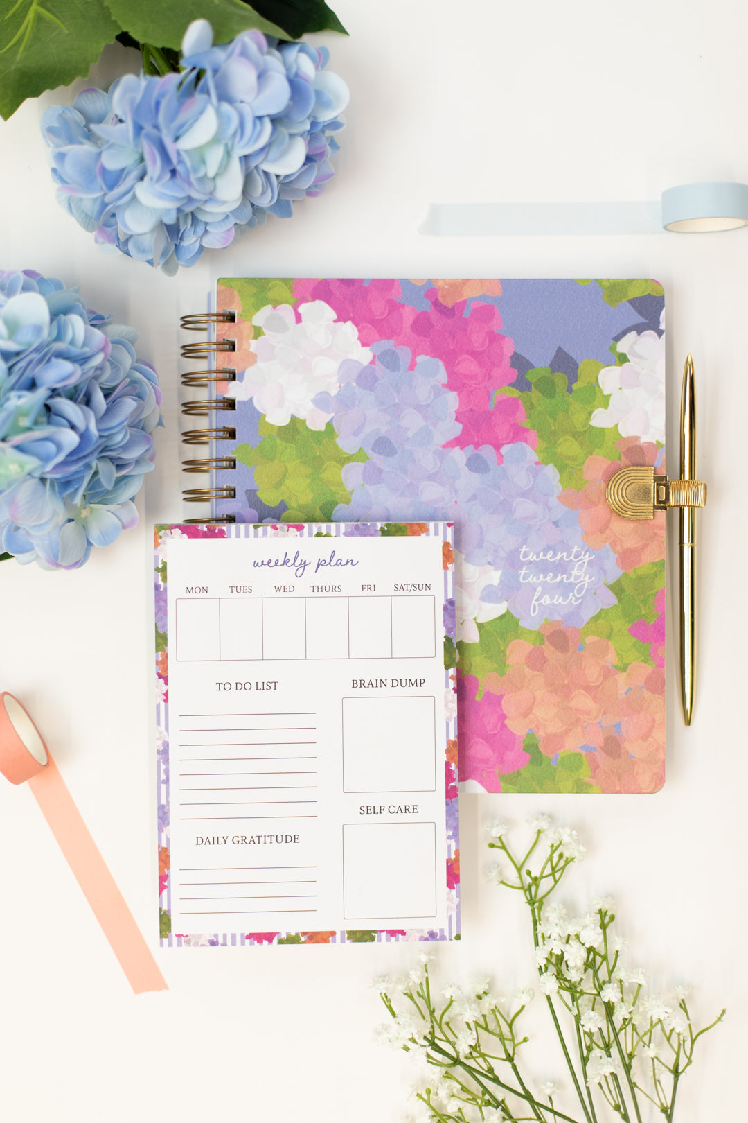 2024 Planner + Notepad Bundle: Hydrangeas
