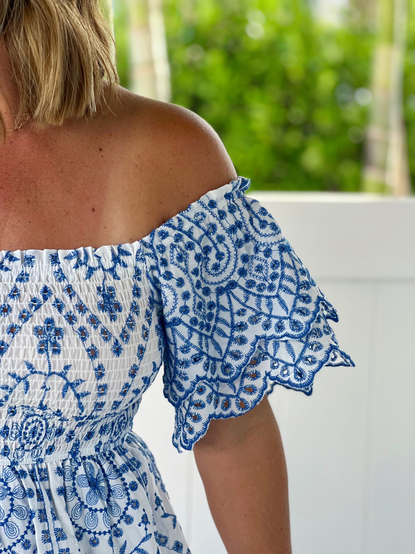 Eyelet Ruffle Sleeve Midi Dress