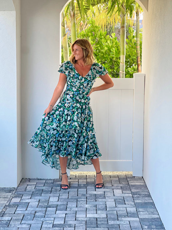Sugarlips Ruffle Sleeve Tiered Midi Dress