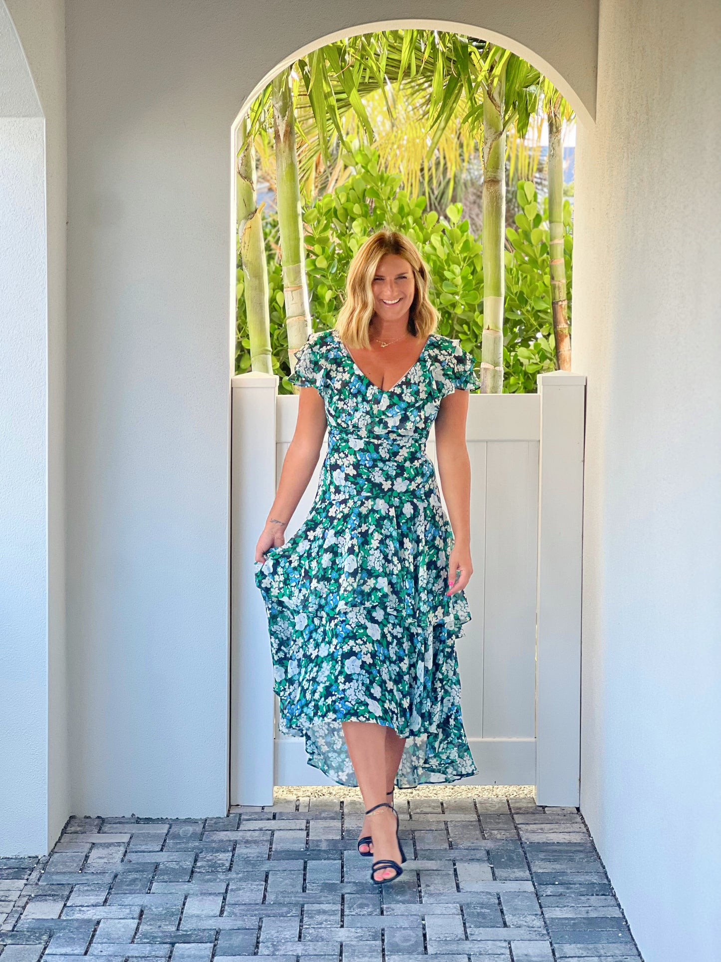 Sugarlips Ruffle Sleeve Tiered Midi Dress