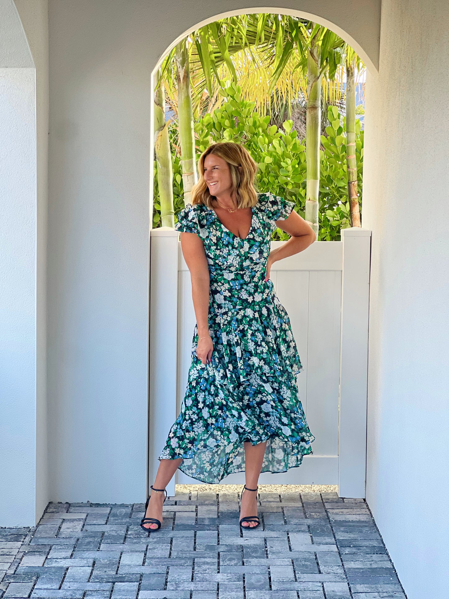 Sugarlips Ruffle Sleeve Tiered Midi Dress