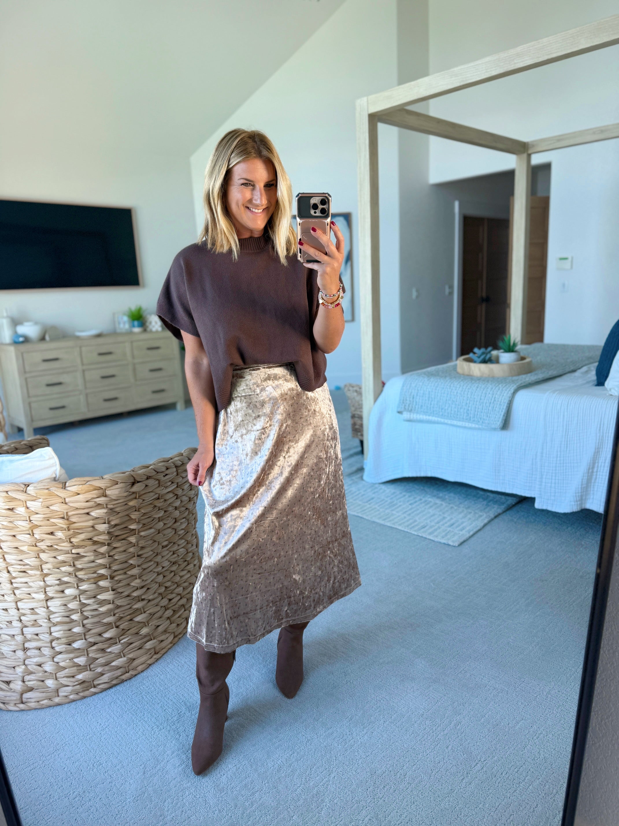 Velvet Floral Midi Skirt