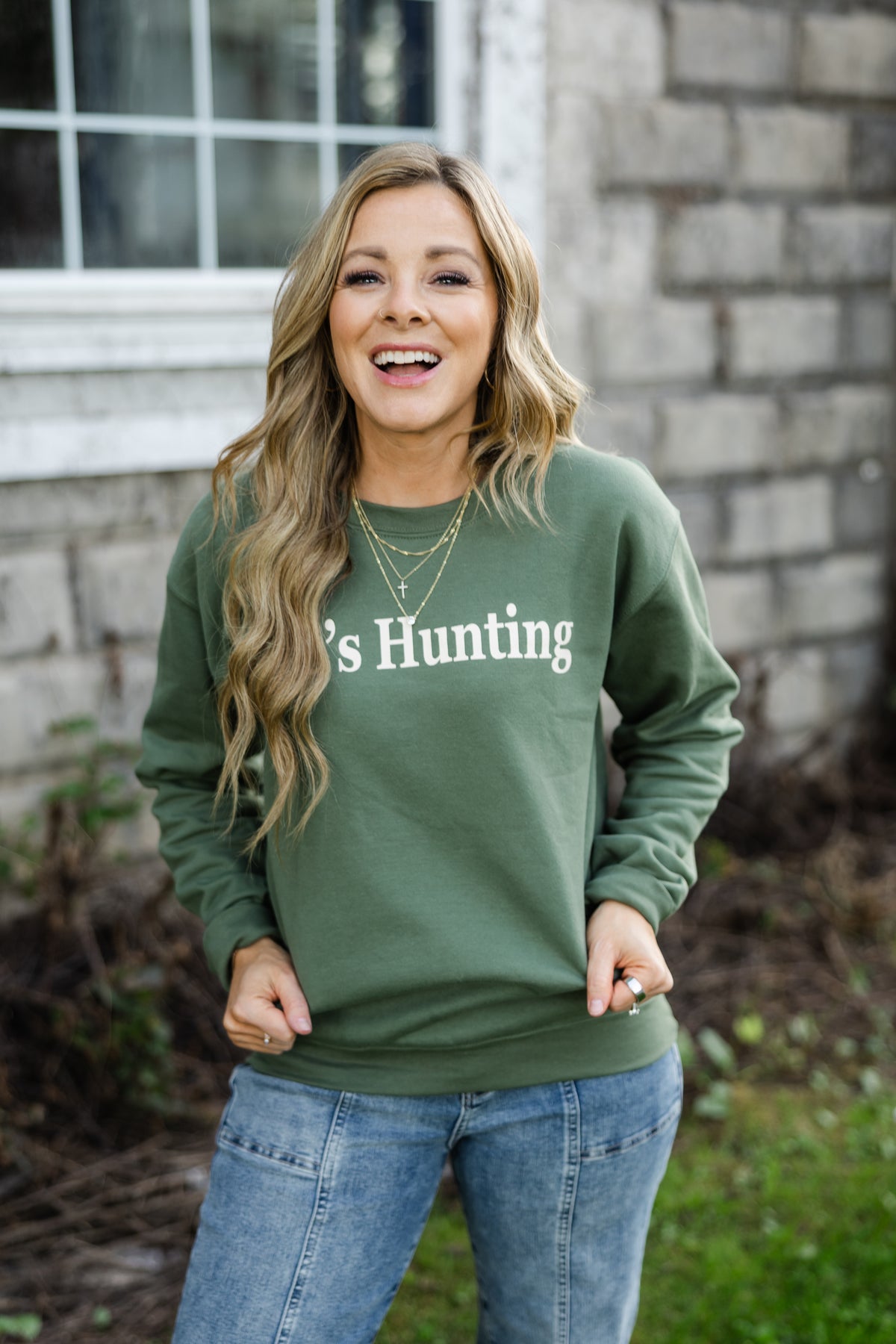 He's Hunting Graphic Sweatshirt