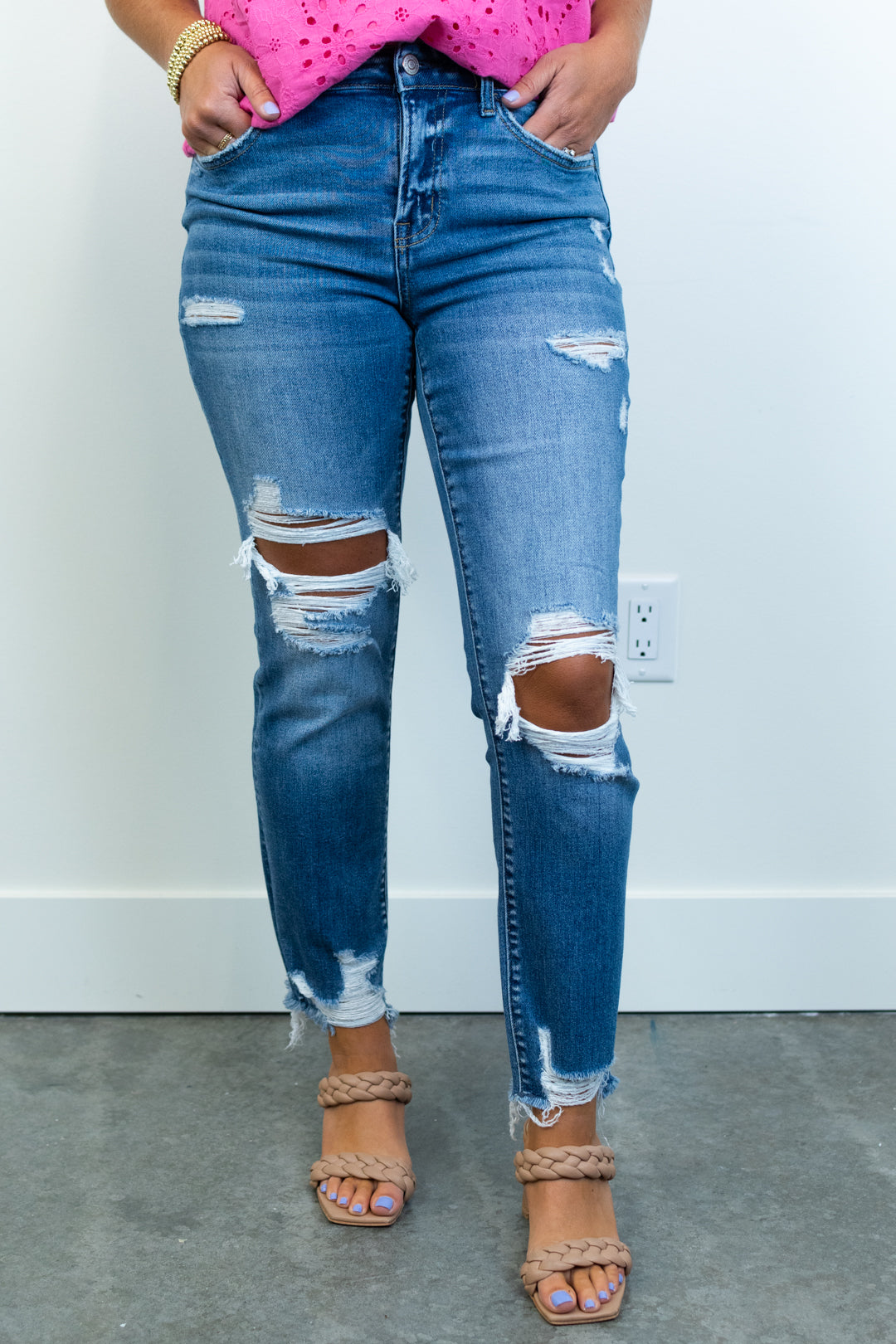 Flying Monkey Distressed Mid Rise Straight Jeans