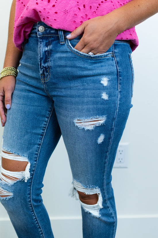 Flying Monkey Distressed Mid Rise Straight Jeans