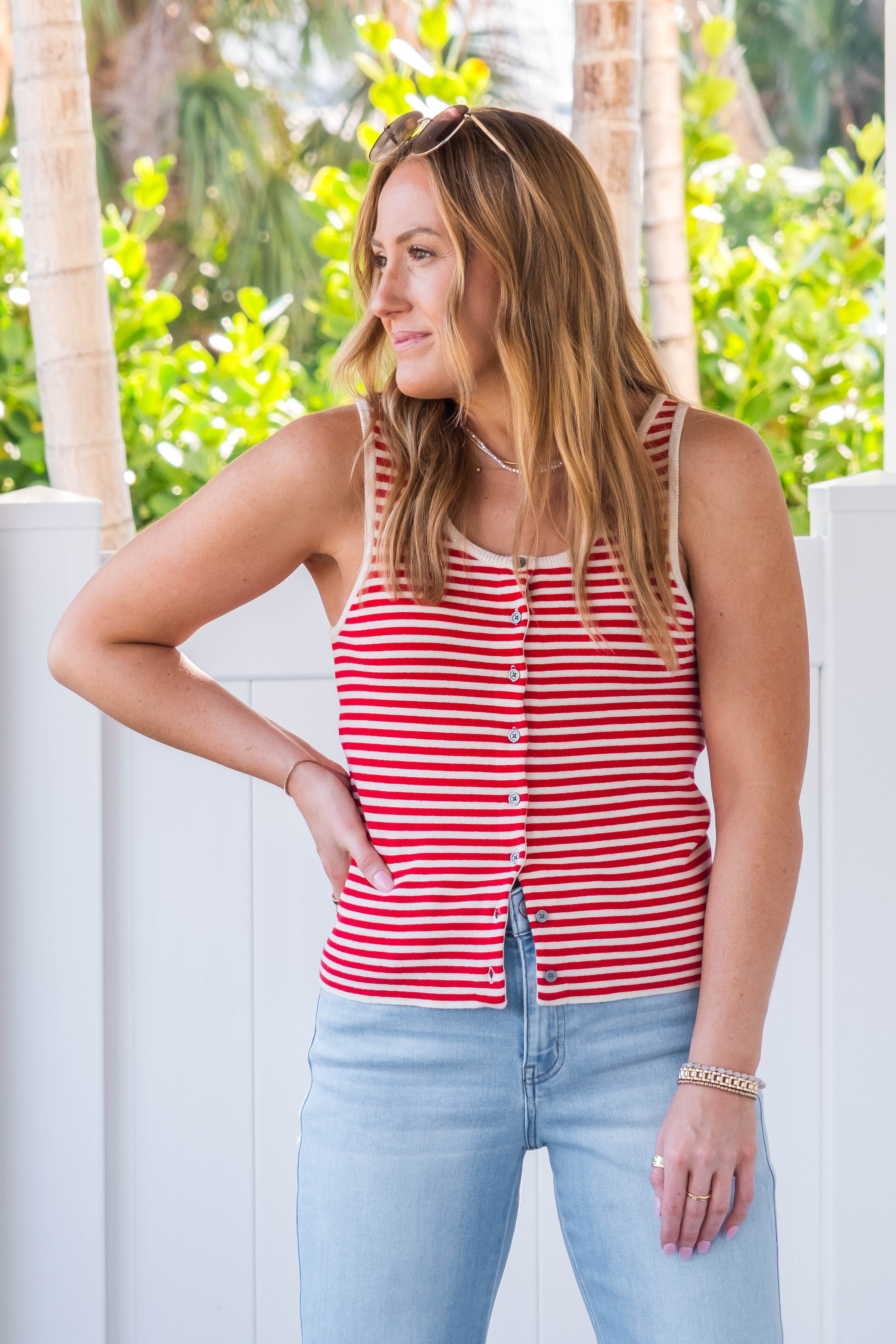 Eden Striped Button Front Tank