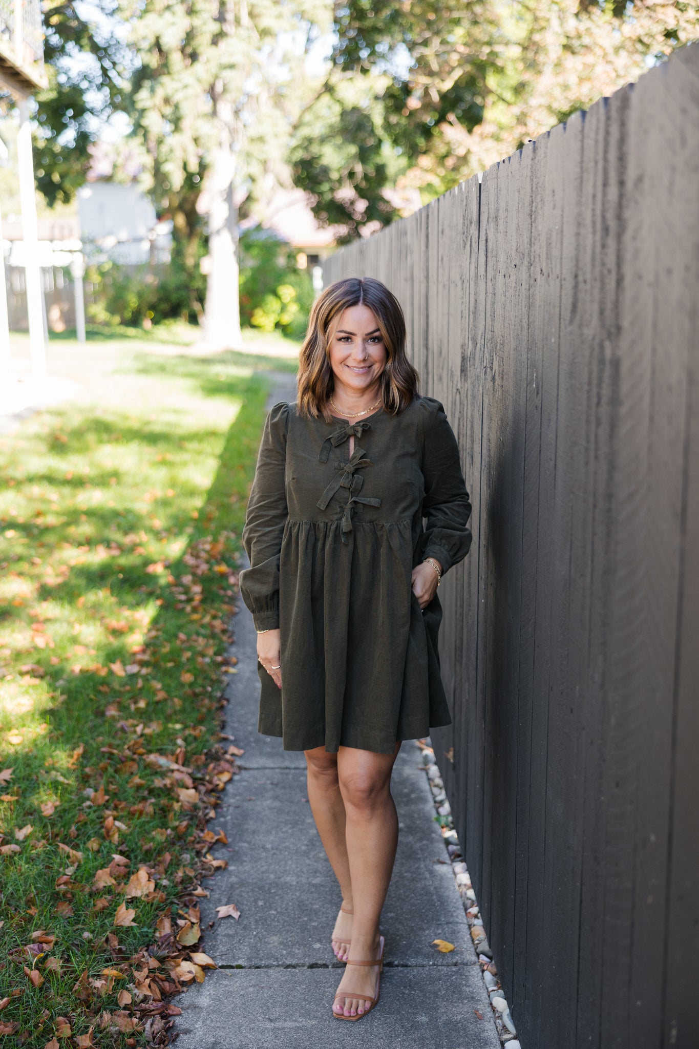Bow Tie Corduroy Mini Dress